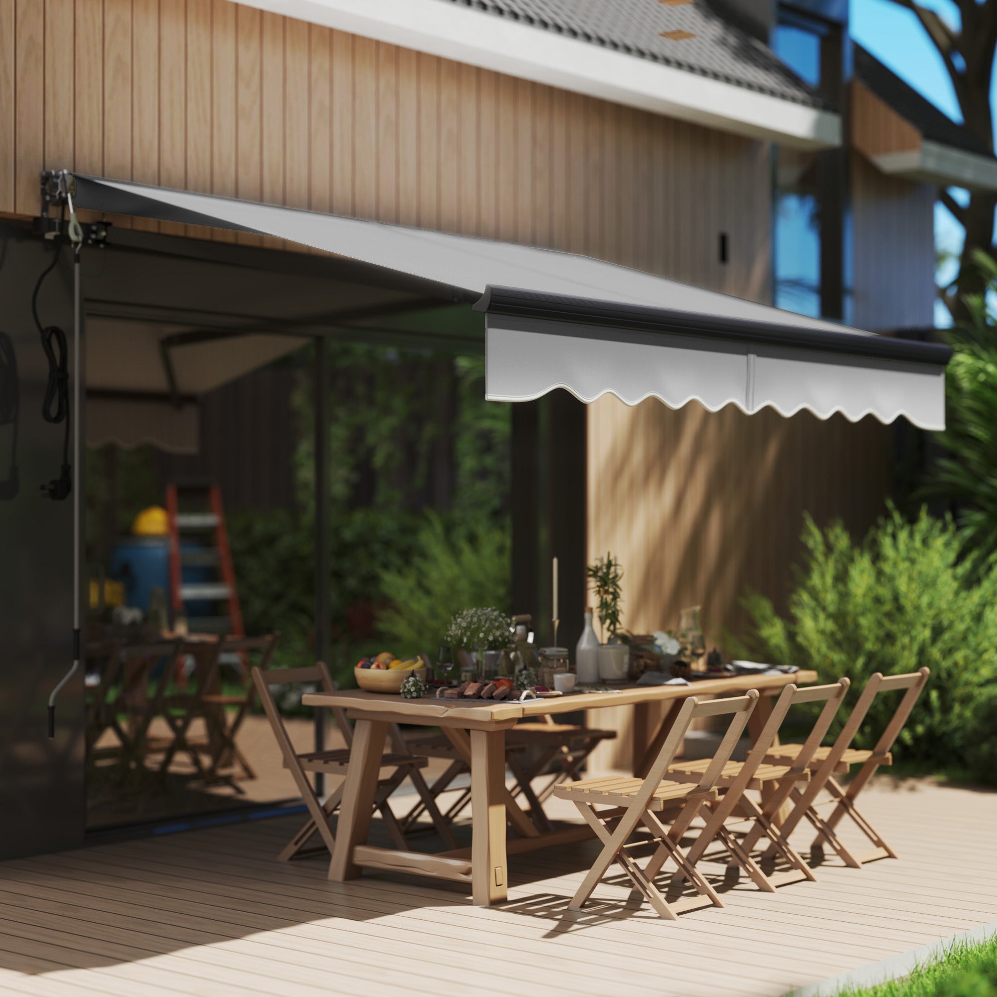 Outsunny 2.5 x 2m Electric Awning with Remote Controller, Aluminium Frame DIY Retractable Awning, UV30+ Sun Shade Canopy for Garden Patio Deck Door Window, Dark Grey 