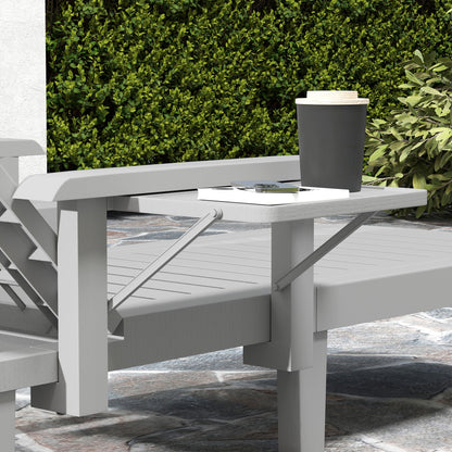 Outsunny Set of 2 Resin Reclining Sun Loungers for Garden, 5 Positions Adjustable Outdoor Chaise Lounge Chairs with Wood Texture Surface, Armrests, Foldable Side Table for Garden, Beach, Light Grey 
