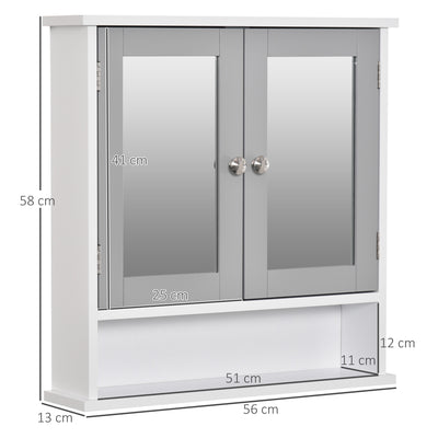 kleankin Mirror Cabinet Wall Mounted with Double Mirrored Doors, Hanging Cabinet with Cupboard and Shelf, Bathroom Wall Storage Organizer, Grey 