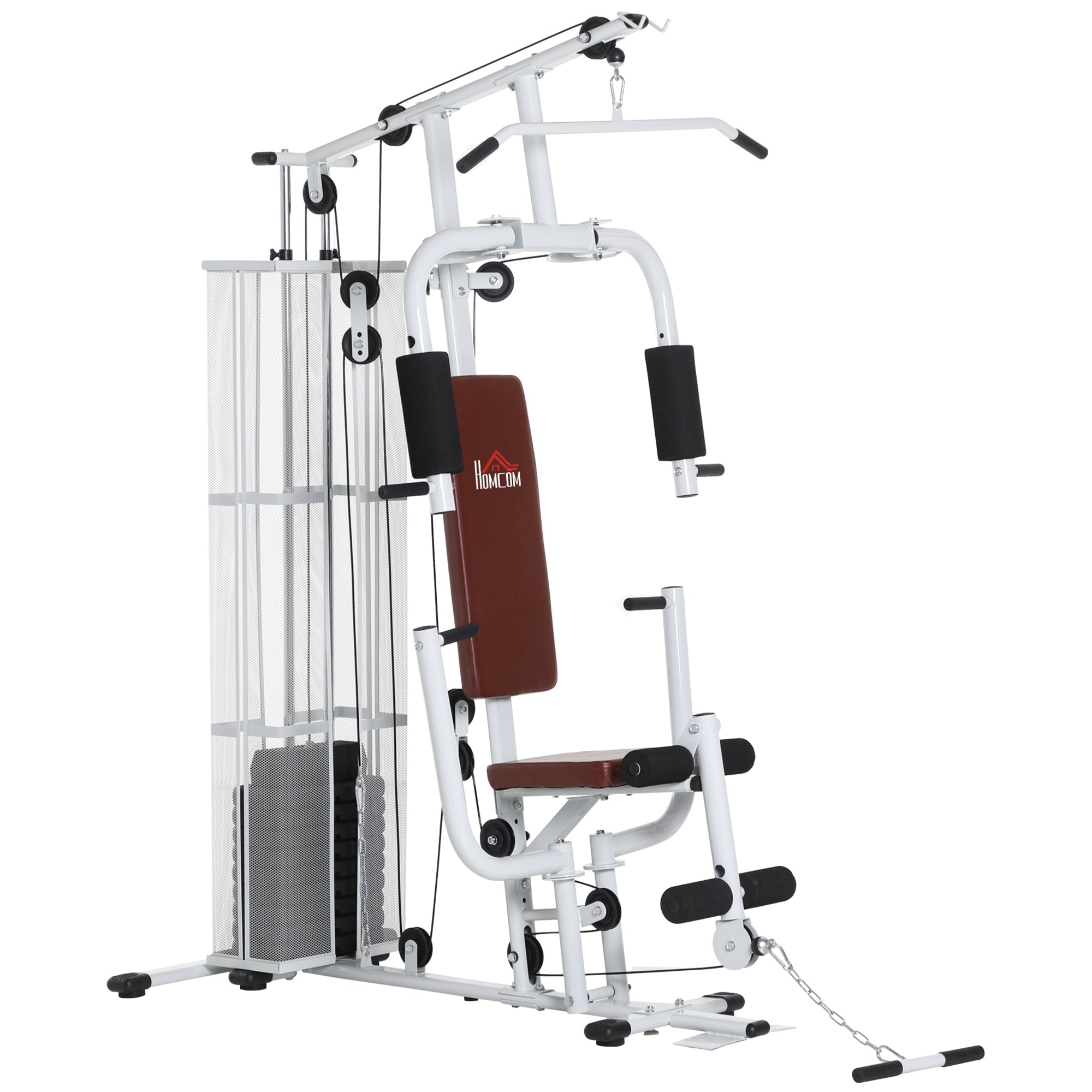HOMCOM Multifunction Home Gym Weight Training Workout Station Fitness Strength Machine, White 