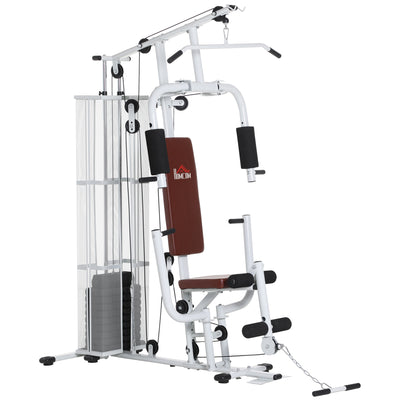 HOMCOM Multifunction Home Gym Weight Training Workout Station Fitness Strength Machine, White 