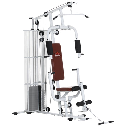 HOMCOM Multifunction Home Gym Weight Training Workout Station Fitness Strength Machine, White 