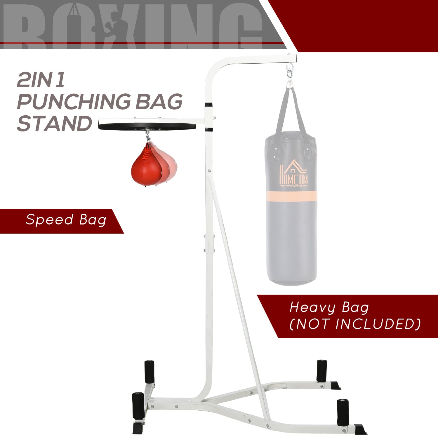 HOMCOM 2 in 1 170-190cm Freestanding Boxing Punch Bag Hanger & Speed Ball Station Platform Hanging Frame Home Gym, White 