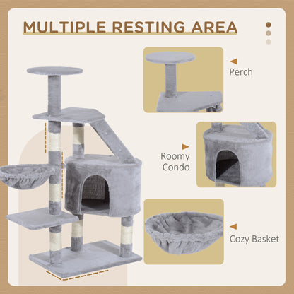 PawHut Cat Tree for Indoor Cats Kitten Scratching Post Scratch Scratcher Climb Activity Center Play House Pet Furniture 125cm (Grey) 
