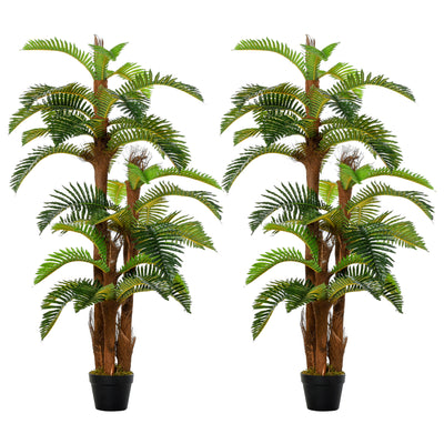 Outsunny Set of 2 Artificial Plant Tropical Palm in Pot, Fake Plants for Home Indoor Outdoor Decor, 150cm, Green 