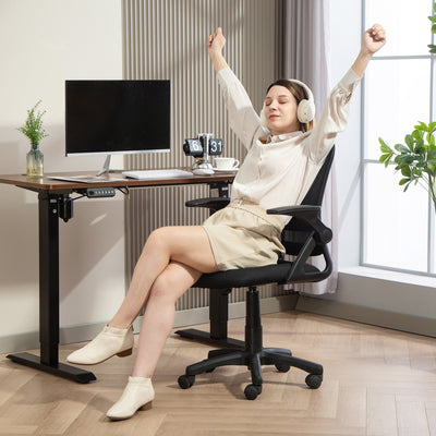 HOMCOM Breathable Mesh Office Chair, Ergonomic Swivel Computer Chair with Flip-up Armrests, Lumbar Back Support for Home/Office, Black 