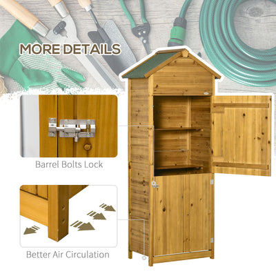 Outsunny Wooden Garden Storage Shed Utility Gardener Cabinet w/ 3 Shelves and 2 Door, 191.5cm x 79cm x 49cm, Natural wood effect 