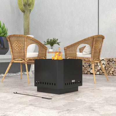 Outsunny Smokeless Fire Pit, 48 cm Portable Wood Burning Firepit, Square Metal Bonfire Stove with Poker, Black 