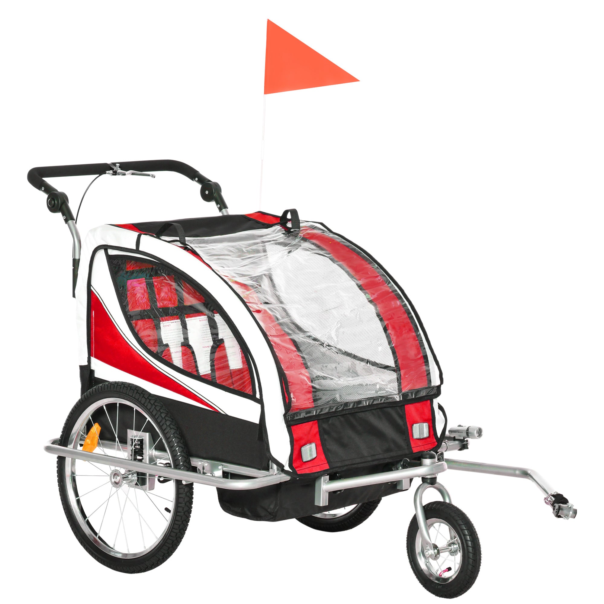 HOMCOM Baby Bike Trailer, Child Bicycle Trailer with 5 Point Harness, Steel Frame, Reflectors, Safety Flag, Hitch Coupler, Red 
