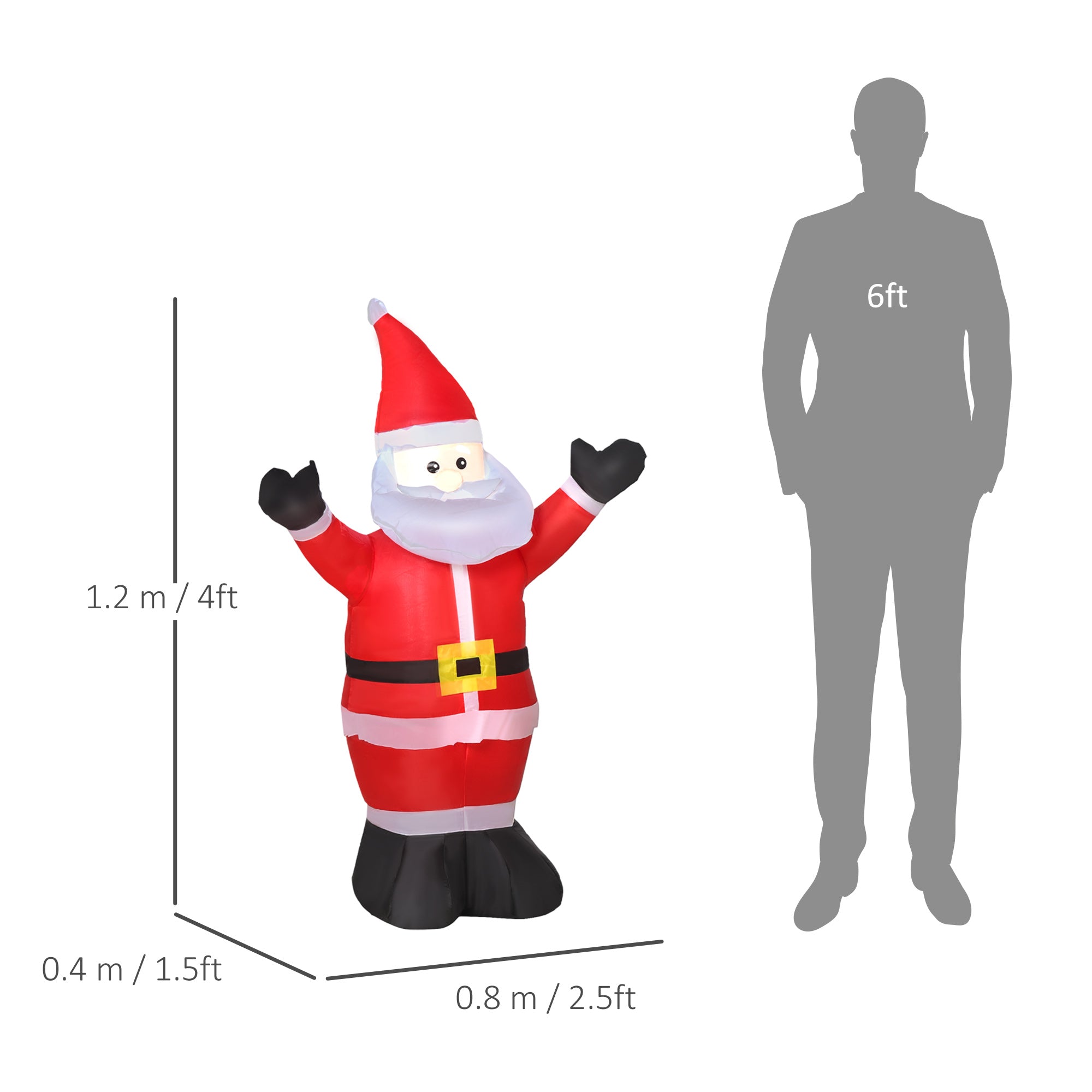 HOMCOM 4ft Inflatable Christmas Santa Claus Xmas Decoration 1 LED Holiday Air Blown Yard Outdoor Décor 