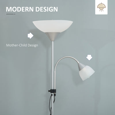 HOMCOM Modern Floor Lamp, Uplighter 2-Light Tall Standing Lamp with Adjustable Heads,  for Living Room, Bedroom, Office 
