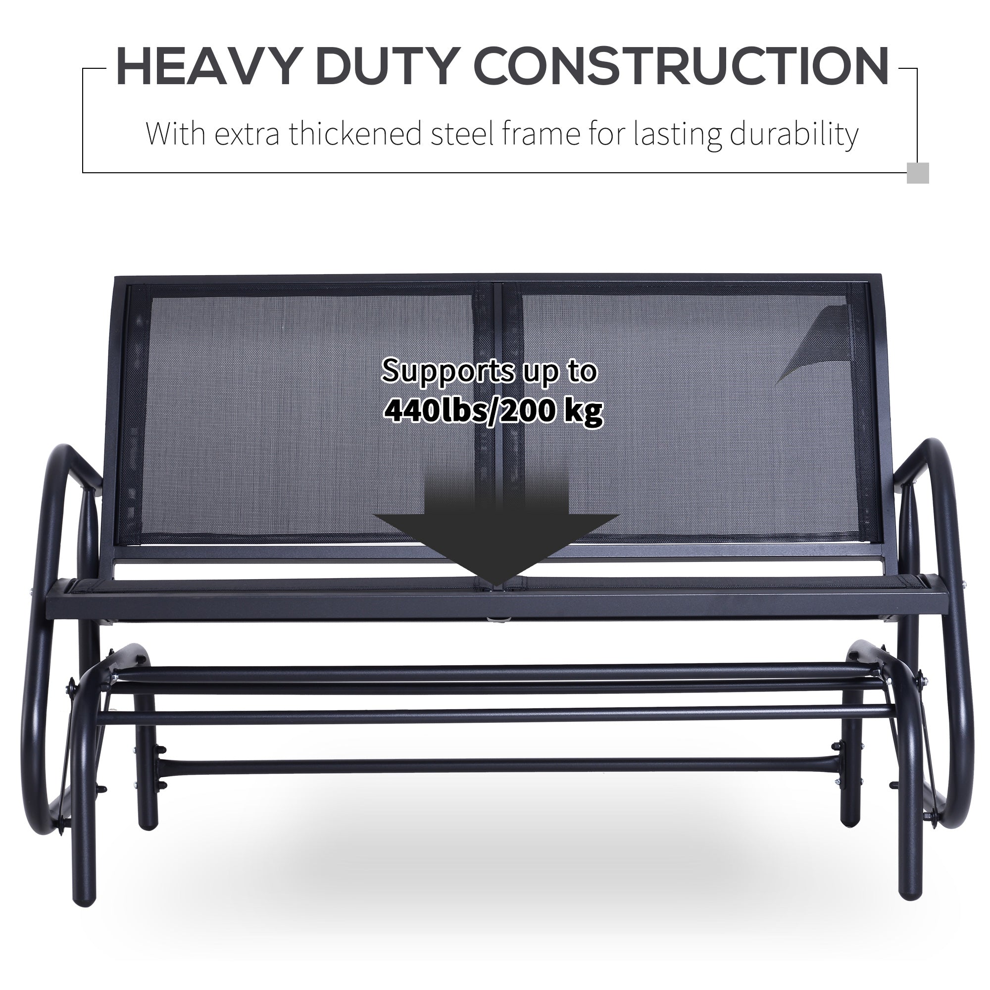 Outsunny 2-Person Outdoor Glider Bench Patio Double Swing Gliding Chair Loveseat w/Power Coated Steel Frame for Garden Patio Porch, Black 