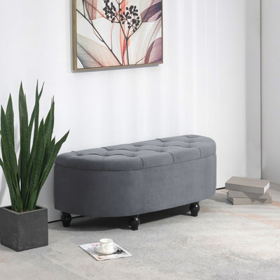 HOMCOM Velvet-Feel Half Circle Storage Ottoman - Dark Grey 