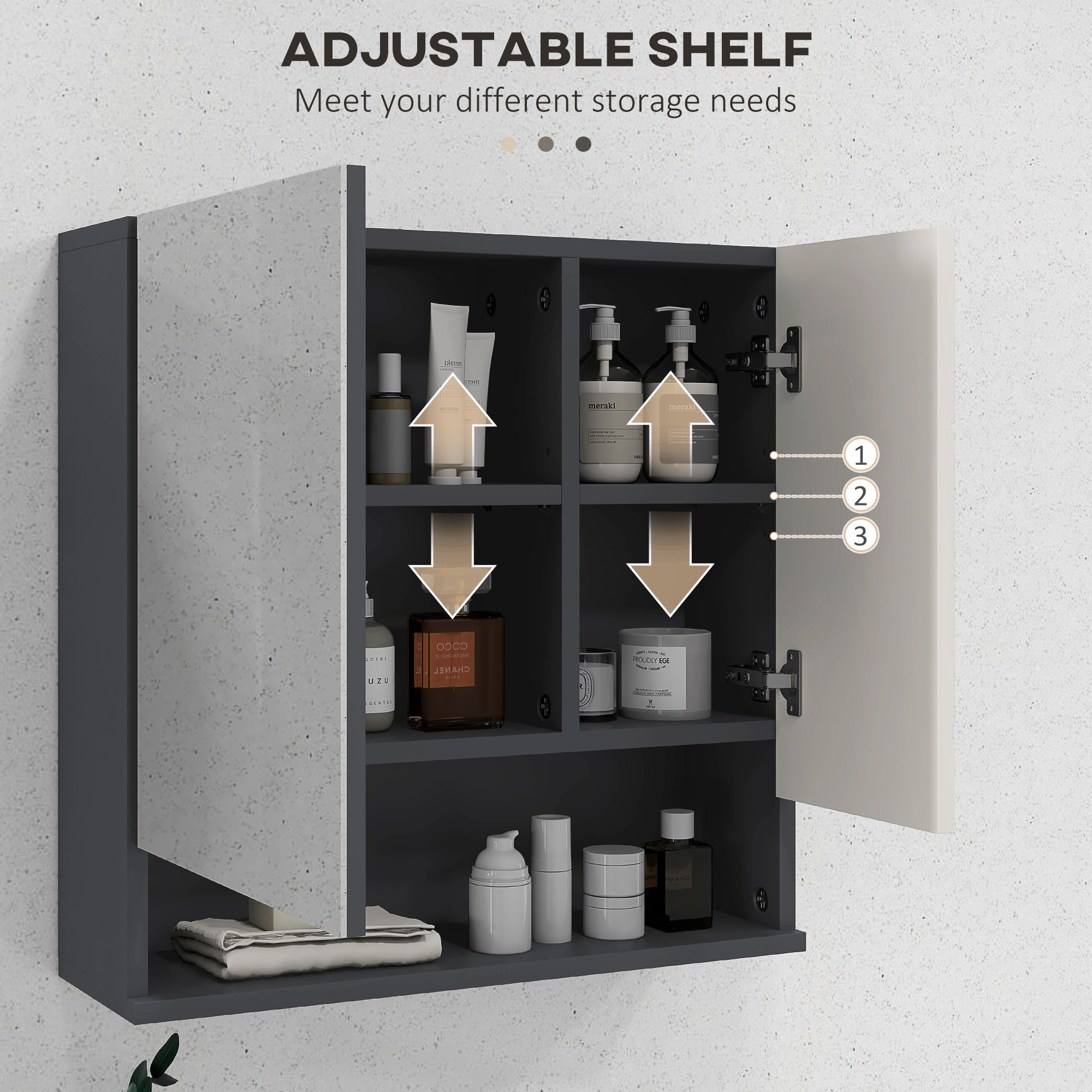 kleankin Bathroom Mirror Cabinet, Wall Mounted Bathroom Storage Cupboard with Adjustable Shelves, 55W x 17D x 55Hcm, Light Grey 