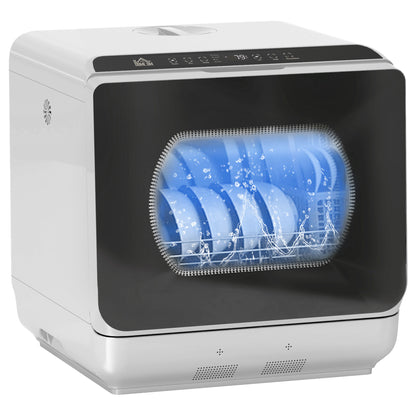 HOMCOM Table Top Dishwasher, Mini Countertop Dishwasher with Built-in 6L Water Tank, 6 Programs, Touch Control, LED Display, 4 Place Settings, Dual Water Supply and Fruit Wash Mode, Silver Tone