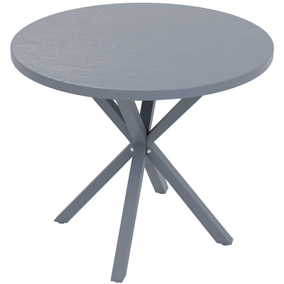 Outsunny Garden Table, 85cm Round Outdoor Dining Table with Steel Frame, Wood Effect Top, for Balcony, Deck, Dark Grey 