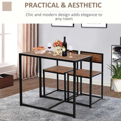HOMCOM Dining Table and Chairs Set 2, Dining Room Sets, Rectangular Space Saving Table and 2 Chairs for Compact Kitchens, Steel Frame, Natural 