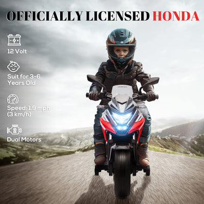 AIYAPLAY 12V Honda Licensed Kids Electric Motorbike w/ Music, Headlights, Early Education Function, for Ages 3-6 Years, Red 