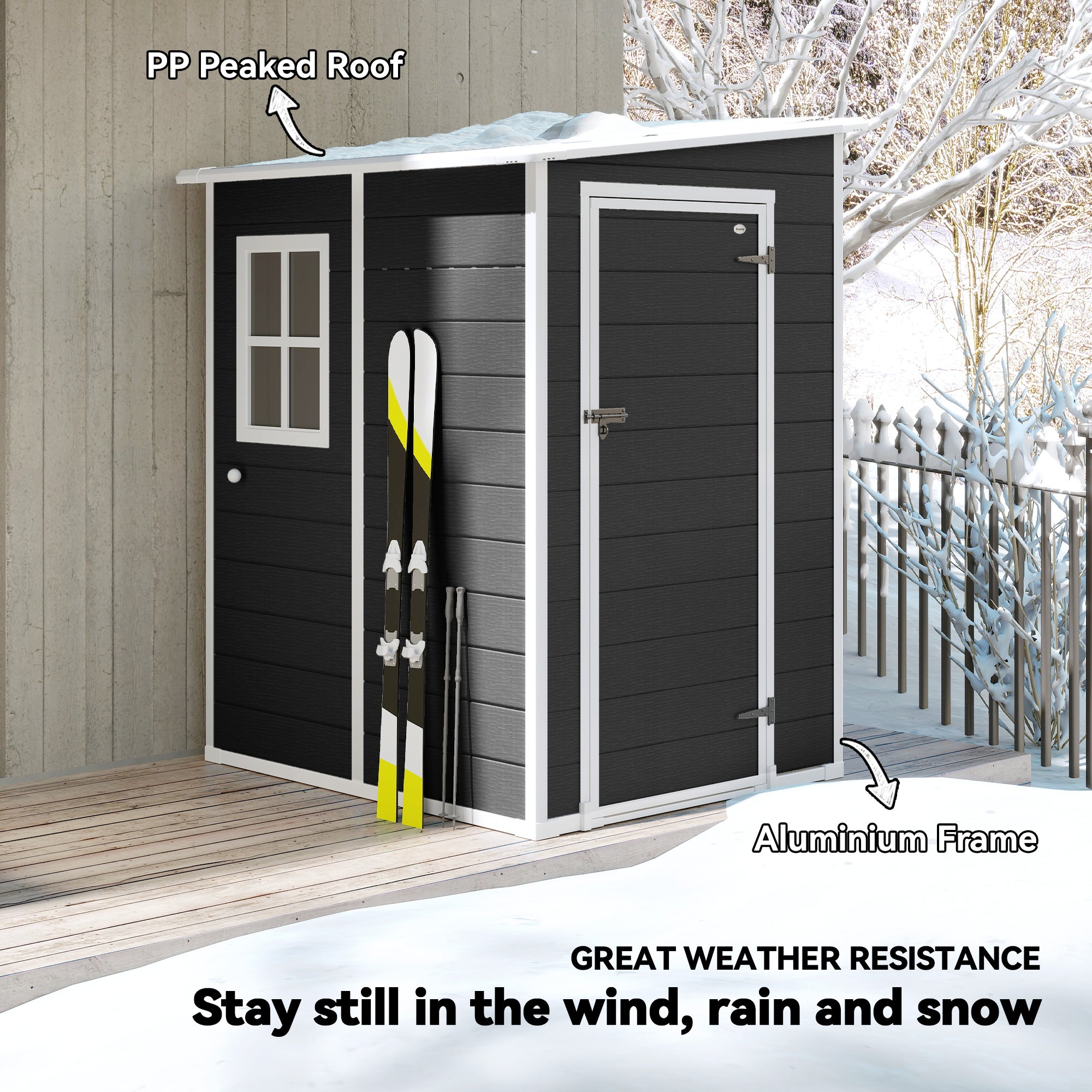 Outsunny 4'x5' Garden Storage Shed, Lean to Shed, Lockable Garden Shed with Window, Vent and Plastic Roof, Black 