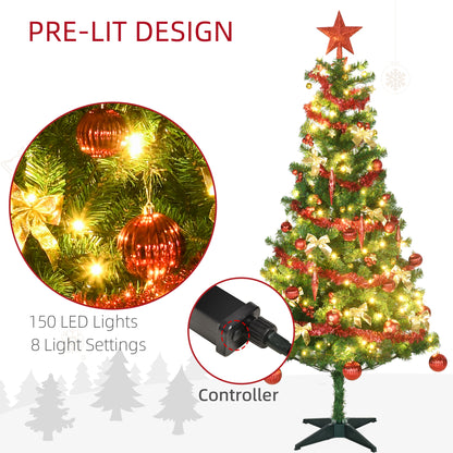HOMCOM 6' Artificial Prelit Christmas Trees Holiday D\'c3\'a9cor with Warm White LED Lights, Auto Open, Tinsel, Ball, Star