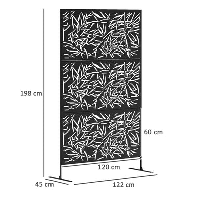 Outsunny Decorative Garden Privacy Screen with Stand, 6.5FT Freestanding Metal Outdoor Divider, Decorative Privacy Panel with Expansion Screws for Garden Pool Hot Tub, Bamboo Style, Black 