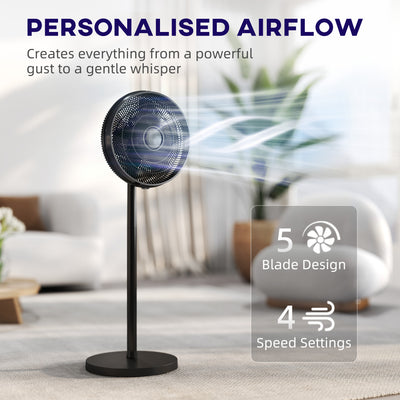 HOMCOM 40 cm Standing Fan, Cooling Floor Fan with 80° Oscillating, Adjustable Tilt and Height, 4 Speed, Remote Control, Black 