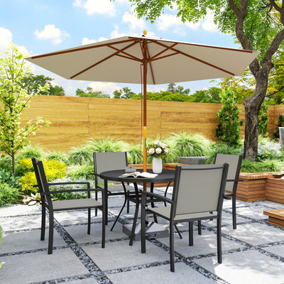 Outsunny 5 Piece Garden Furniture Set, Garden Dining Set with Round Table and 4 Stackable Chairs, Steel Frame, for Outdoor, Patio, Terraces, Dark Grey 