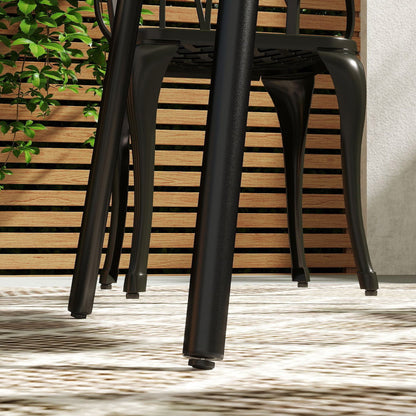 Outsunny Square Garden Table with Slat Top, Steel Frame, Outdoor Table for 4 Person, 80 x 80 x 74 cm, Black 