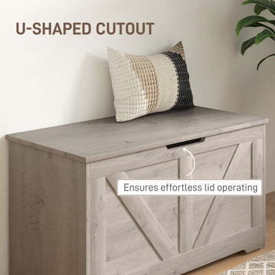 HOMCOM 100L Home Storage Box, with Safety Hinges - Grey Wood-Effect 
