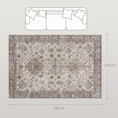 HOMCOM Vintage Area Rug, Non-Slip Washable Rug, Flannel Floor Carpet for Living Room, Bedroom, Dining Room, Home Office, 290 x 200 cm, Beige 