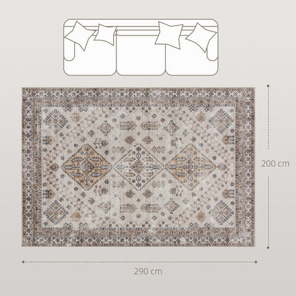 HOMCOM Vintage Area Rug, Non-Slip Washable Rug, Flannel Floor Carpet for Living Room, Bedroom, Dining Room, Home Office, 290 x 200 cm, Beige