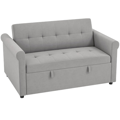 HOMCOM Two-Seater Velvet-Feel Sofa Bed - Grey 
