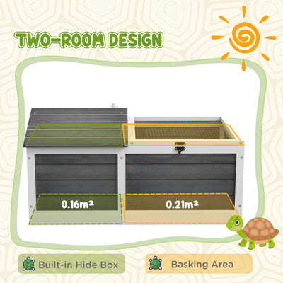 PawHut Wooden Tortoise House, Small Pet Reptile Shelter, with Hide Den and Run - Grey 
