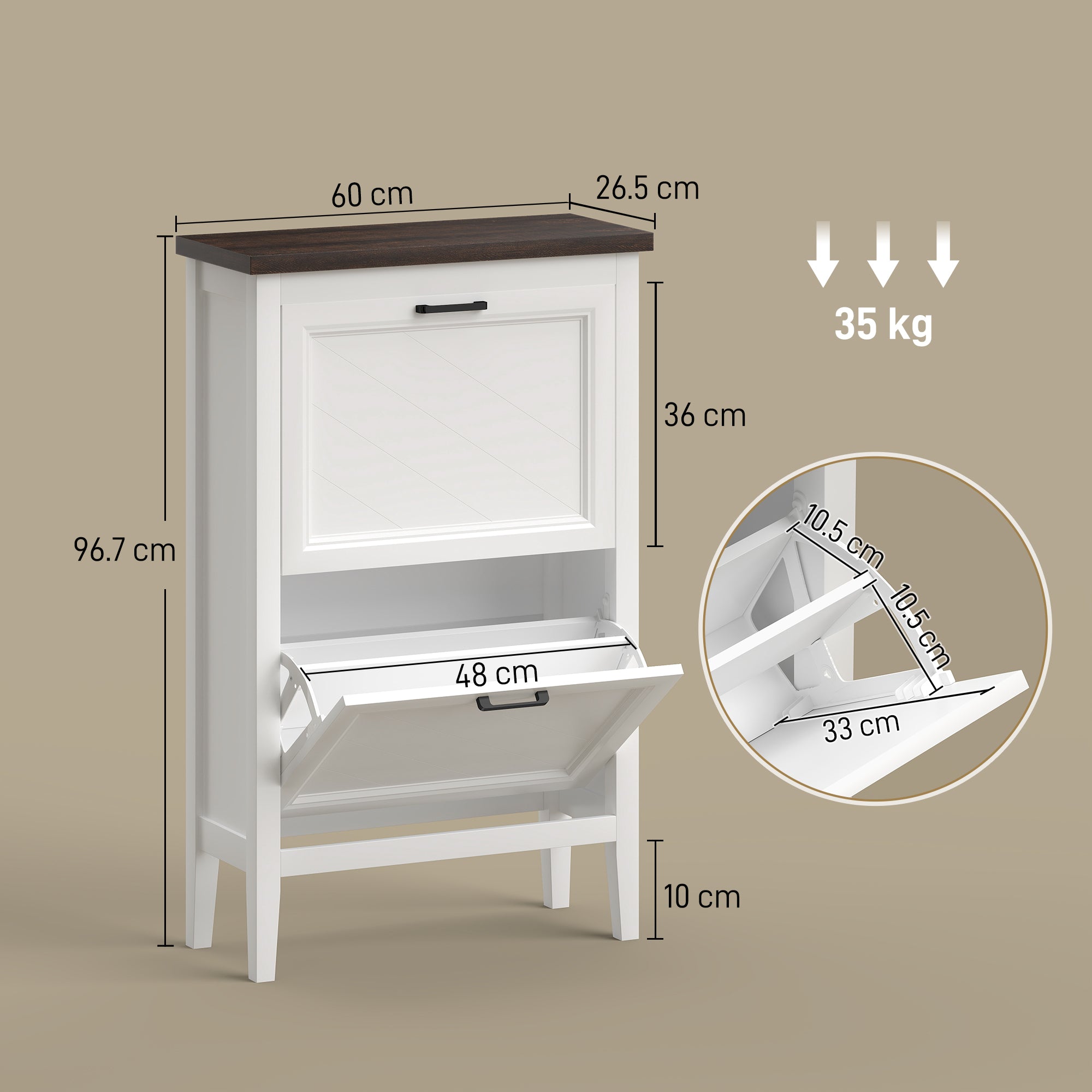 HOMCOM Shoe Cabinet with 2 Flip Drawers, Farmhouse Narrow Shoe Storage Cabinet with Adjustable Shelves, White 