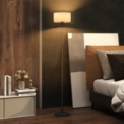 HOMCOM Floor Lamp for Living Room, Modern Standing Lamp with Double Layer Shade & Foot Switch, Minimalist Tall Pole Lampshade for Bedroom, Office, Black 