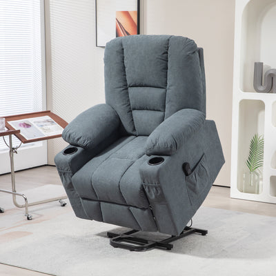 HOMCOM Oversized Riser and Recliner Chairs for the Elderly, Fabric Upholstered Lift Chair for Living Room with Remote Control, Side Pockets, Cup Holder, Grey 