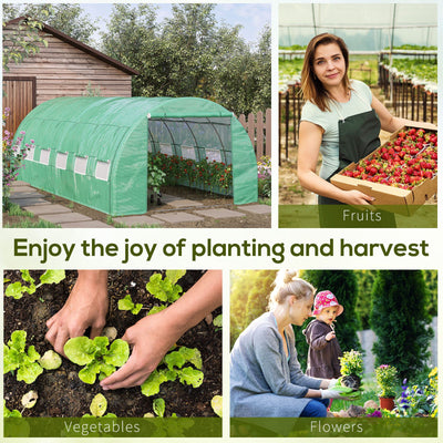 Outsunny Polytunnel Greenhouse Walk-in Grow House Tent with Roll-up Sidewalls, Zipped Door and 12 Windows, 6x3x2m Green 
