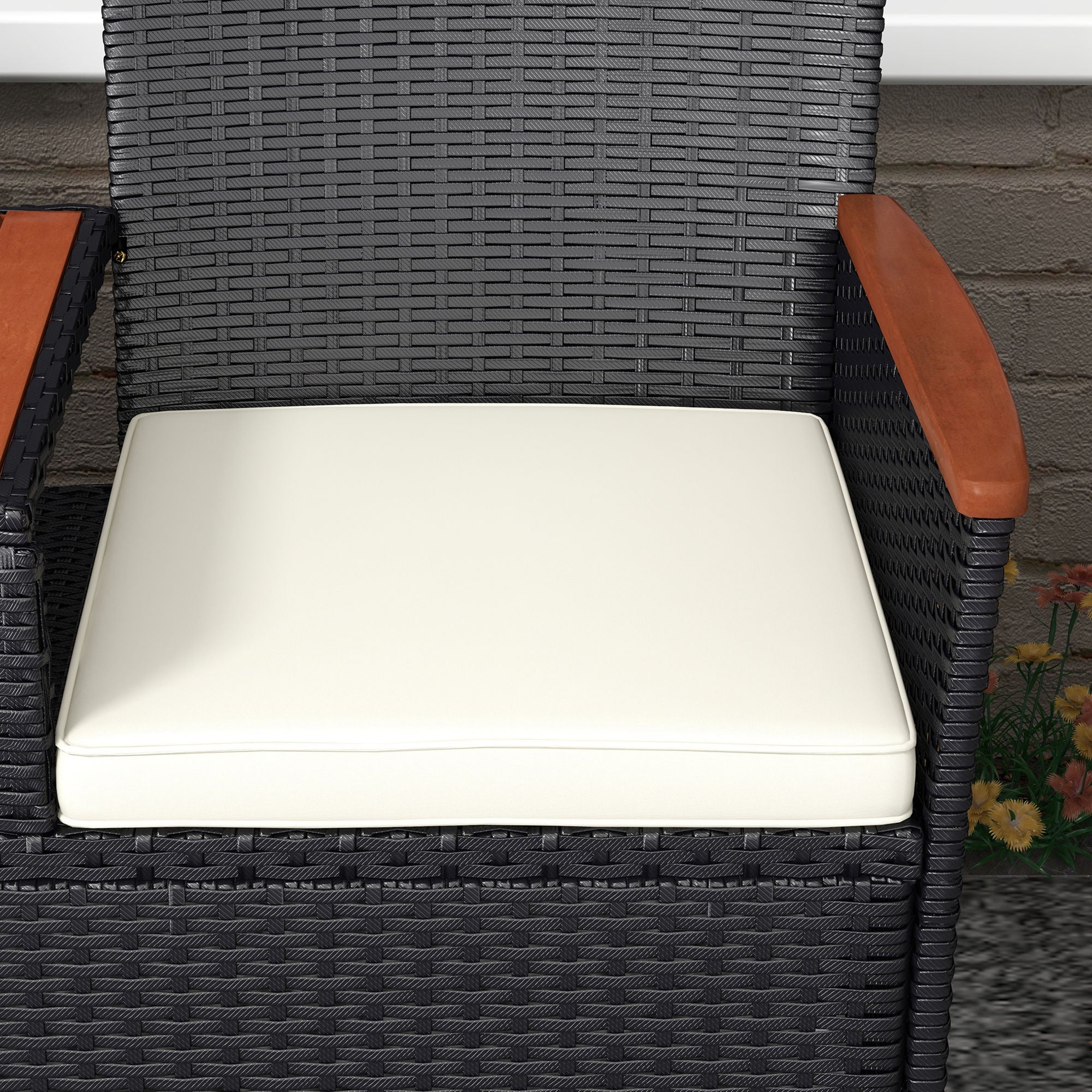 Outsunny Two-Seat Rattan Loveseat, with Wood-Top Middle Table - Black 
