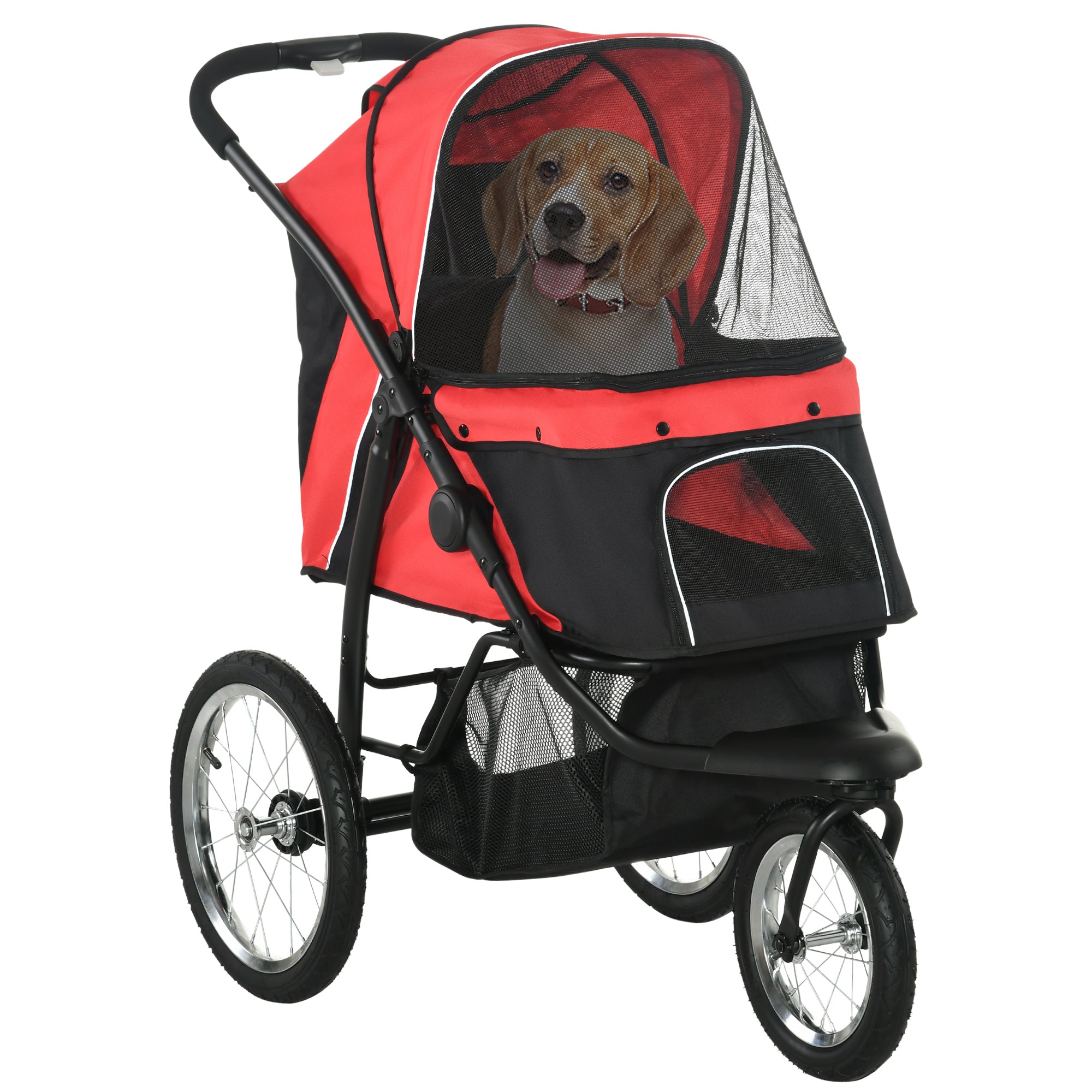 PawHut Foldable Pet Stroller with Three Wheels, for Small, Medium Dogs, Red 