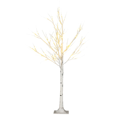HOMCOM 4ft Artificial White Birch Tree Light with Warm White Pre-Lit LED Light for Indoor and Covered Outdoor Use 