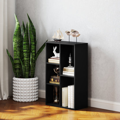 HOMCOM 2-Tier Bookshelf with 5 Compartments - Black 