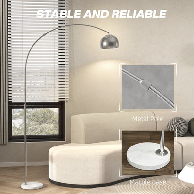 HOMCOM Arc Floor Lamp for Living Room, Modern Adjustable Standing Lamp with Faux Black Marble Base Silver Tone 