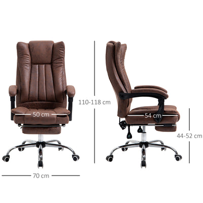 Vinsetto Home Office Chair Microfibre Desk Chair with Reclining Function Armrests Swivel Wheels Footrest Brown 