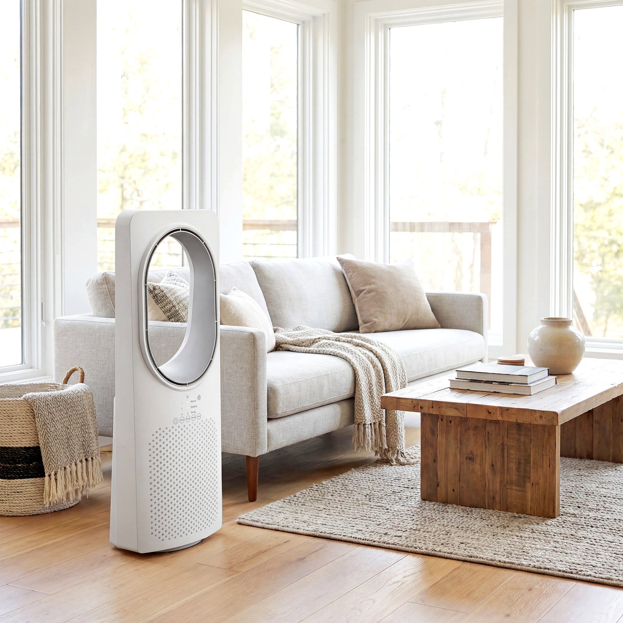 HOMCOM Bladeless Tower Fan for Bedroom, 36dB Standing Cooling Fan with Oscillating, 3 Speeds, 3 Modes, 15H Timer, White 