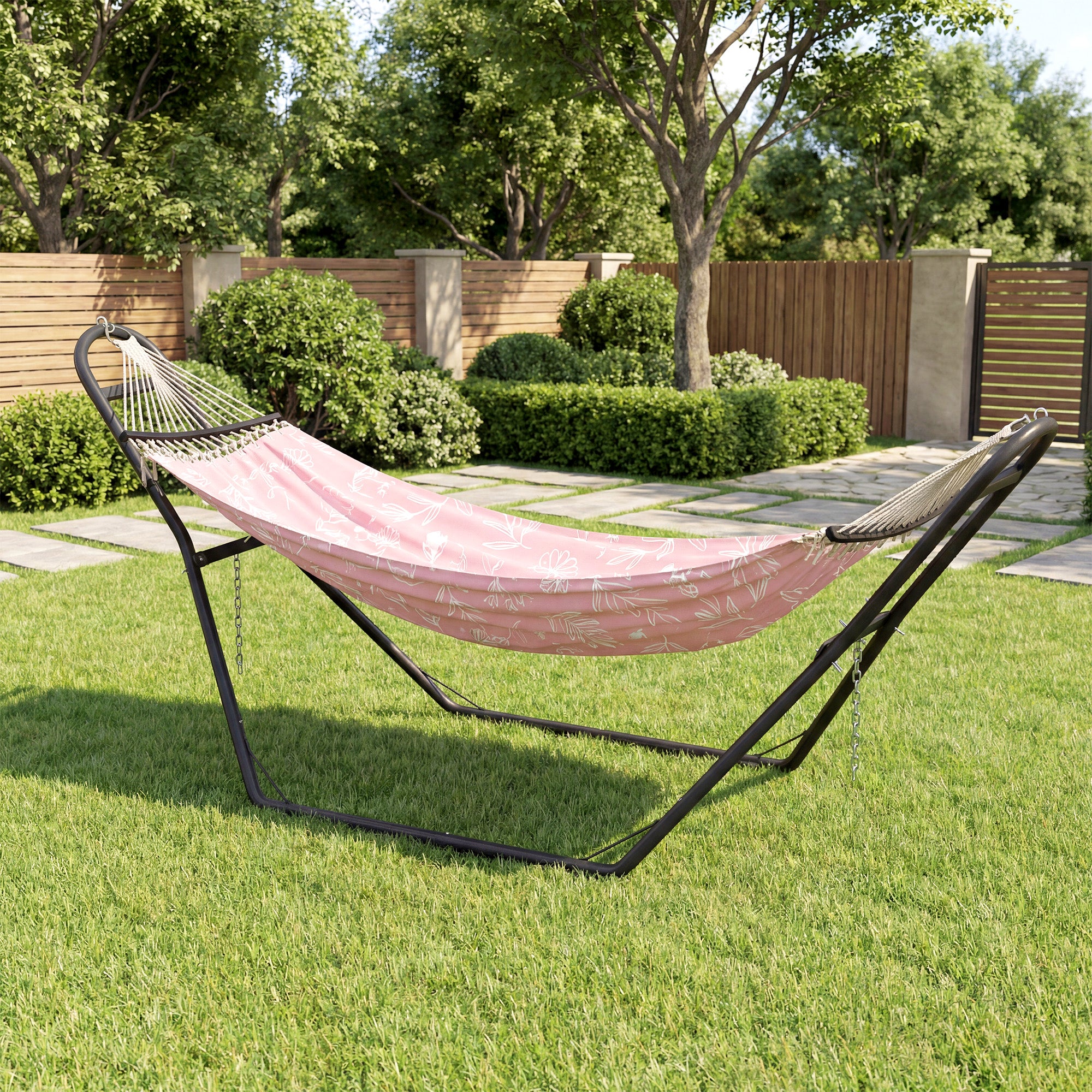 Outsunny 9ft Hammock Stand Adjustable Hammock Frame with Non-Slip Feet for Indoor Outdoor, 150 kg Capacity, Black 