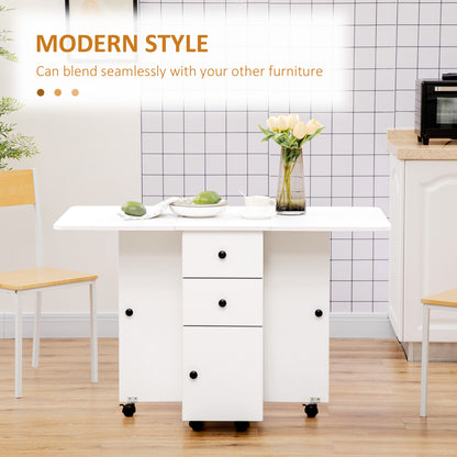 HOMCOM Multi-Storage Six-Person Drop Leaf Dining Table -  White