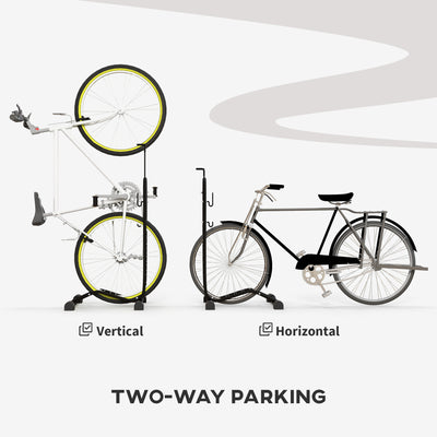 SPORTNOW Vertical & Horizontal Bike Rack Bicycle Storage Stand with Adjustable Hooks, Fits 6"-28" and 700c Bikes 