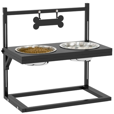 PawHut Dog Bowls with Stand, Adjustable Height Elevated Dog Bows for Small Medium Large Dogs - Black 
