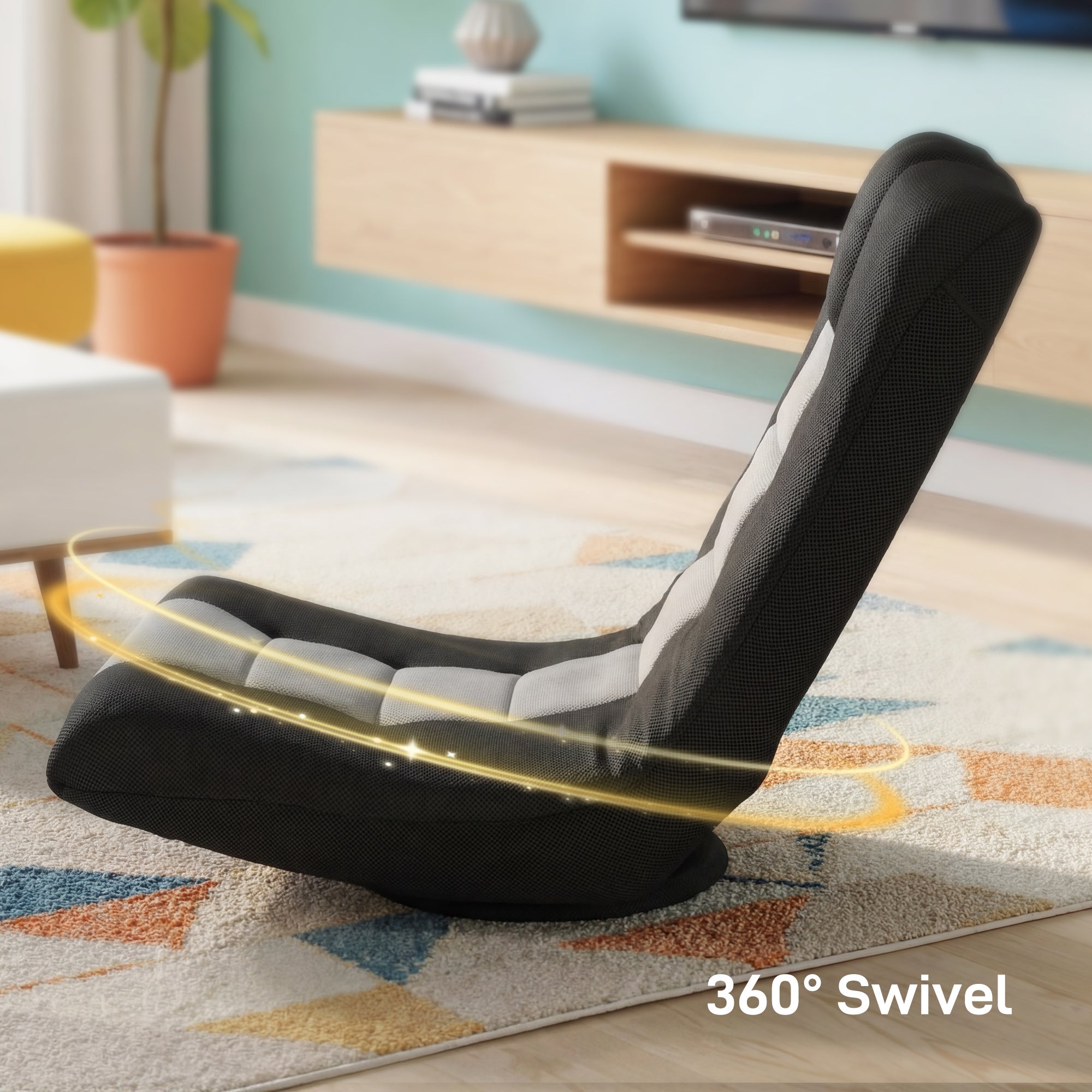 HOMCOM Floor Chair, Folding Floor Sofa with Adjustable Backrest, Wide Seat, Swivel Base, Black 