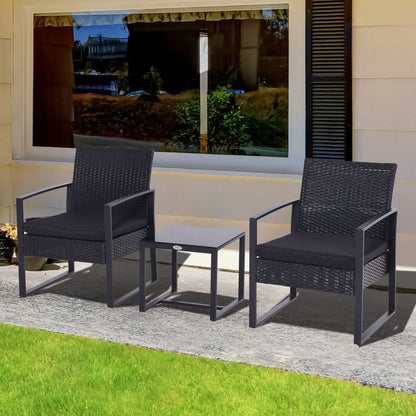 Outsunny 2 Seater Rattan Coffee Set-Black 
